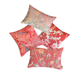 Blush Chinoiserie Crushed Velvet Cushion Cover