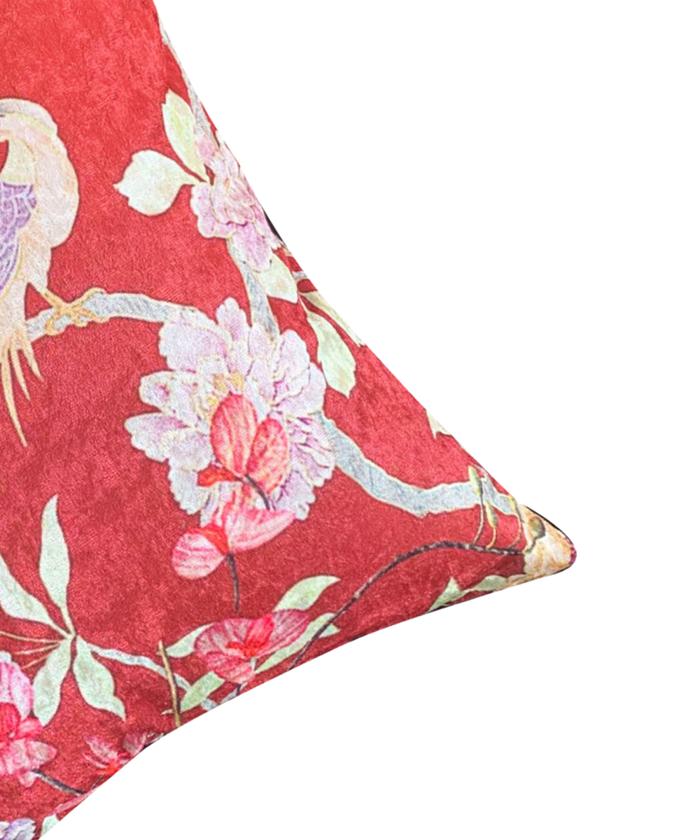 Pink Birds Crushed Velvet Cushion Cover