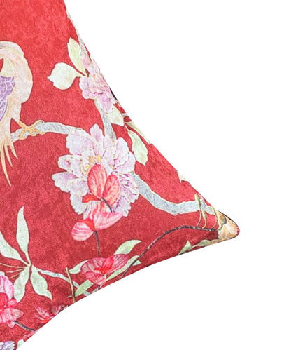 Pink Birds Crushed Velvet Cushion Cover