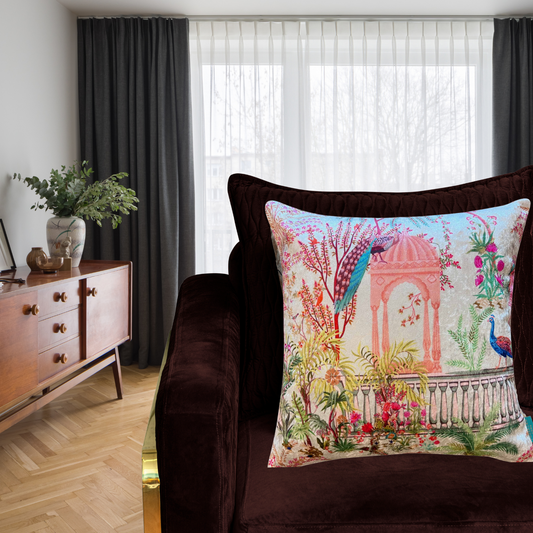 Mughal Scenes Modern Chic Designer Velvet Cushion Cover