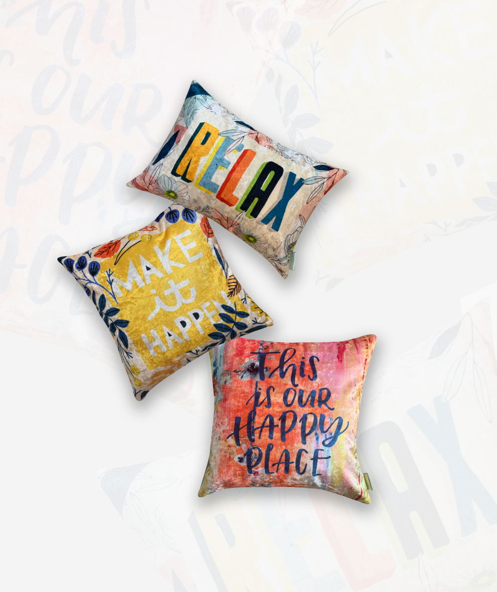 Happy Place Modern Chic Designer Velvet Cushion Cover