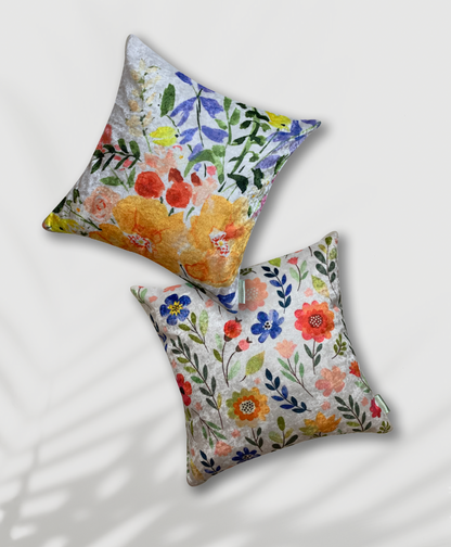 Blooming Dales Flowery Modern Chic Designer Velvet Cushion Cover