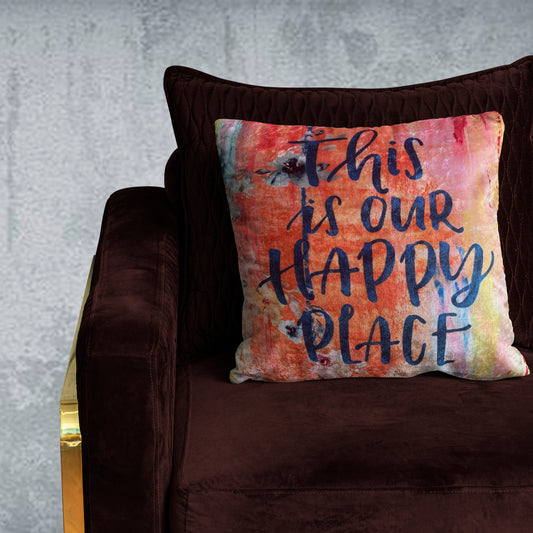 Happy Place Modern Chic Designer Velvet Cushion Cover