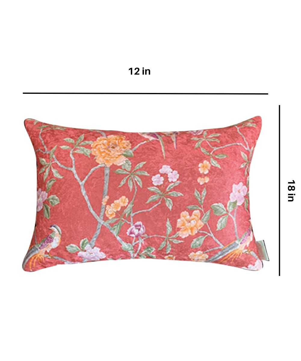 Blush Chinoiserie Crushed Velvet Cushion Cover