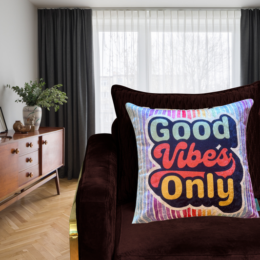 Good Vibes Modern Chic Designer Velvet Cushion Cover 