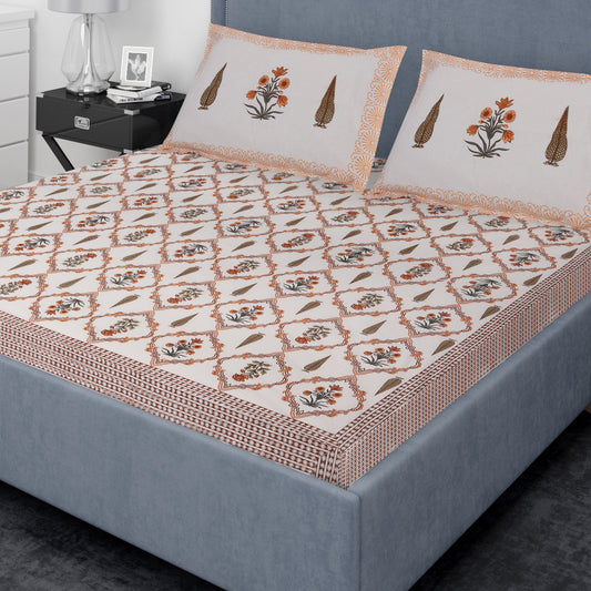 Zeen Orange 100% Cotton Bedsheet with 2 Pillow Covers - Super King Size, 108 in x 108 in or 274 cm x 274 cm