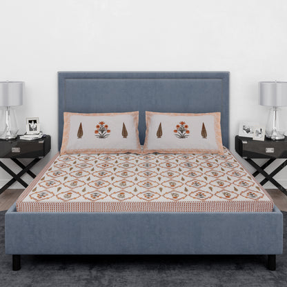 Zeen Orange 100% Cotton Bedsheet with 2 Pillow Covers - Super King Size, 108 in x 108 in or 274 cm x 274 cm