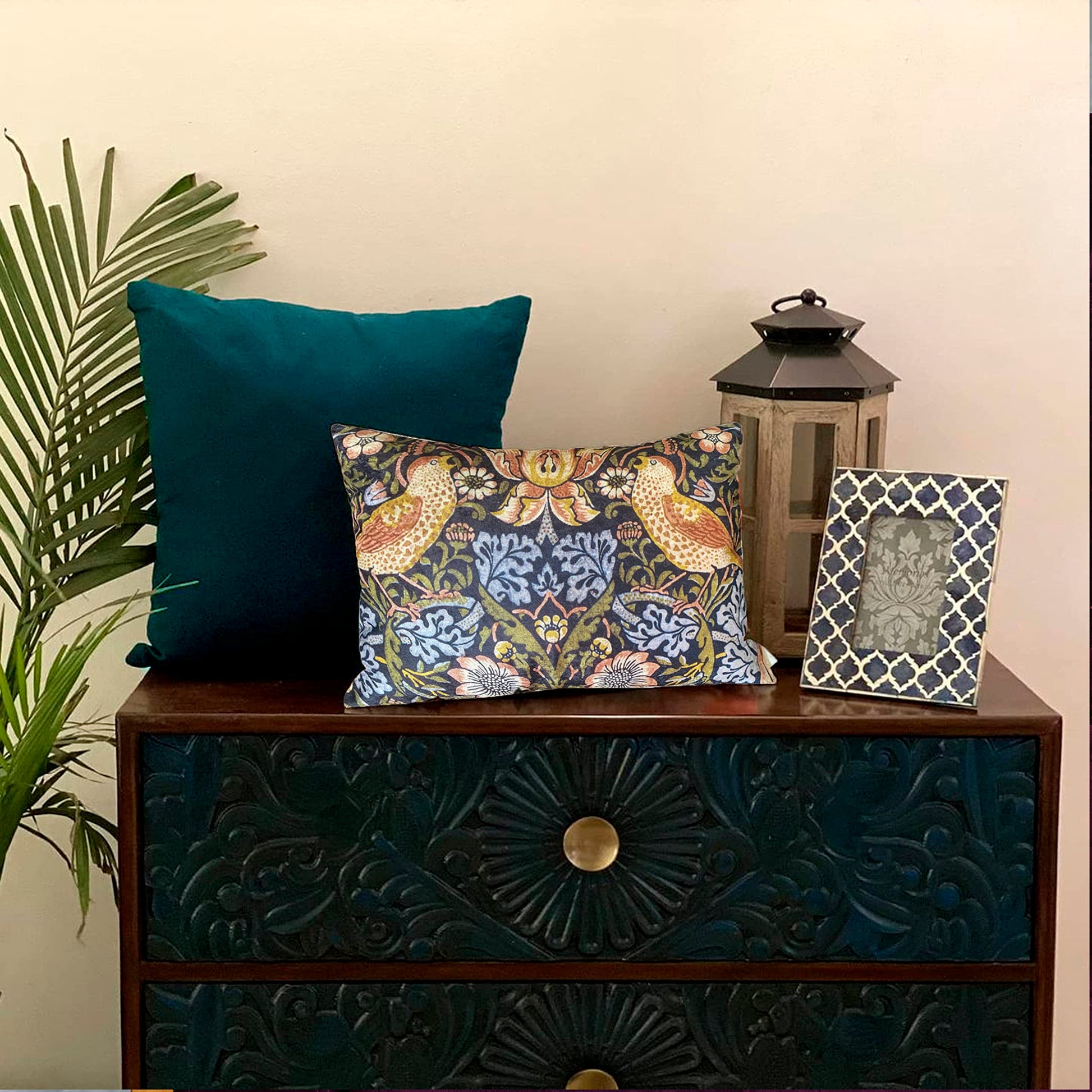 Vintage Bird Crushed Velvet Cushion Cover