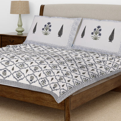 Zeen Grey 100% Cotton Bedsheet with 2 Pillow Covers - Super King Size, 108 in x 108 in or 274 cm x 274 cm