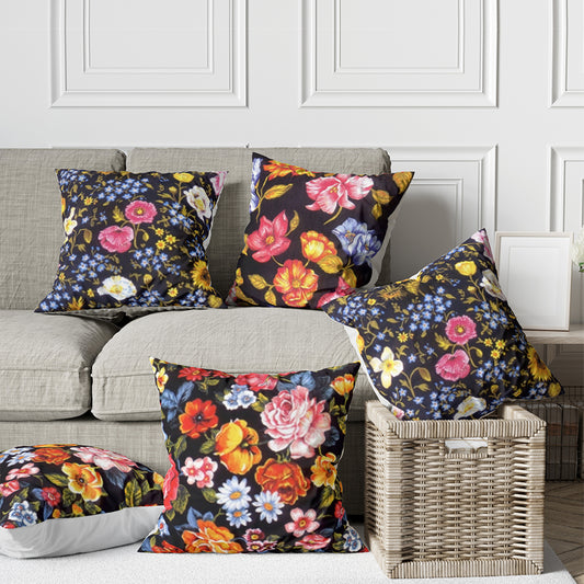 BLACK BLOSSOM Set of 5 Cushion Covers