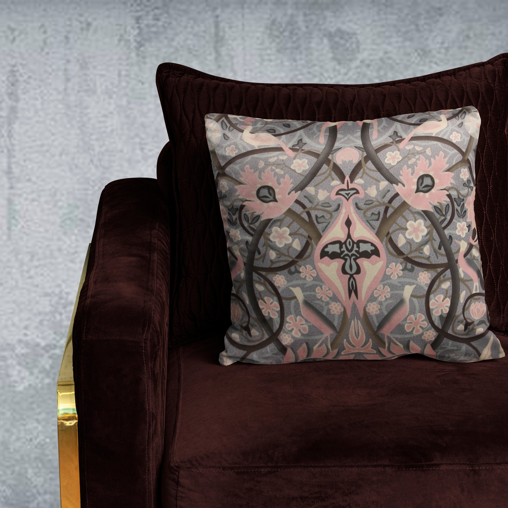 Olive Flower Crushed Velvet Cushion Cover