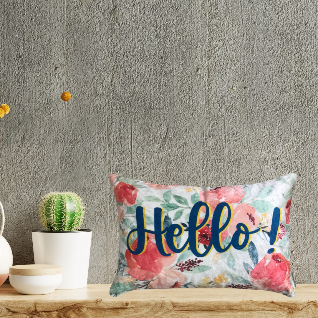 Happy Hello Crushed Velvet Cushion Cover