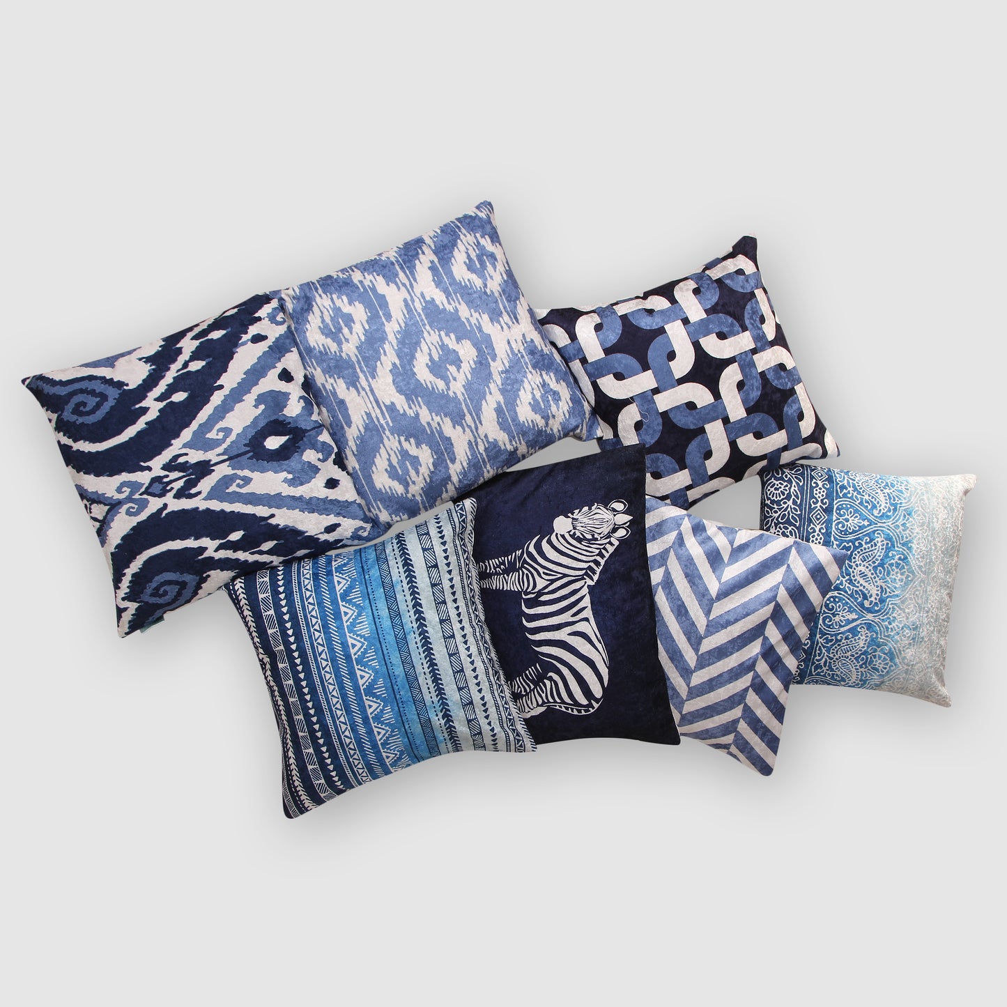 Rhombus Ikkat Crushed Velvet Cushion Cover