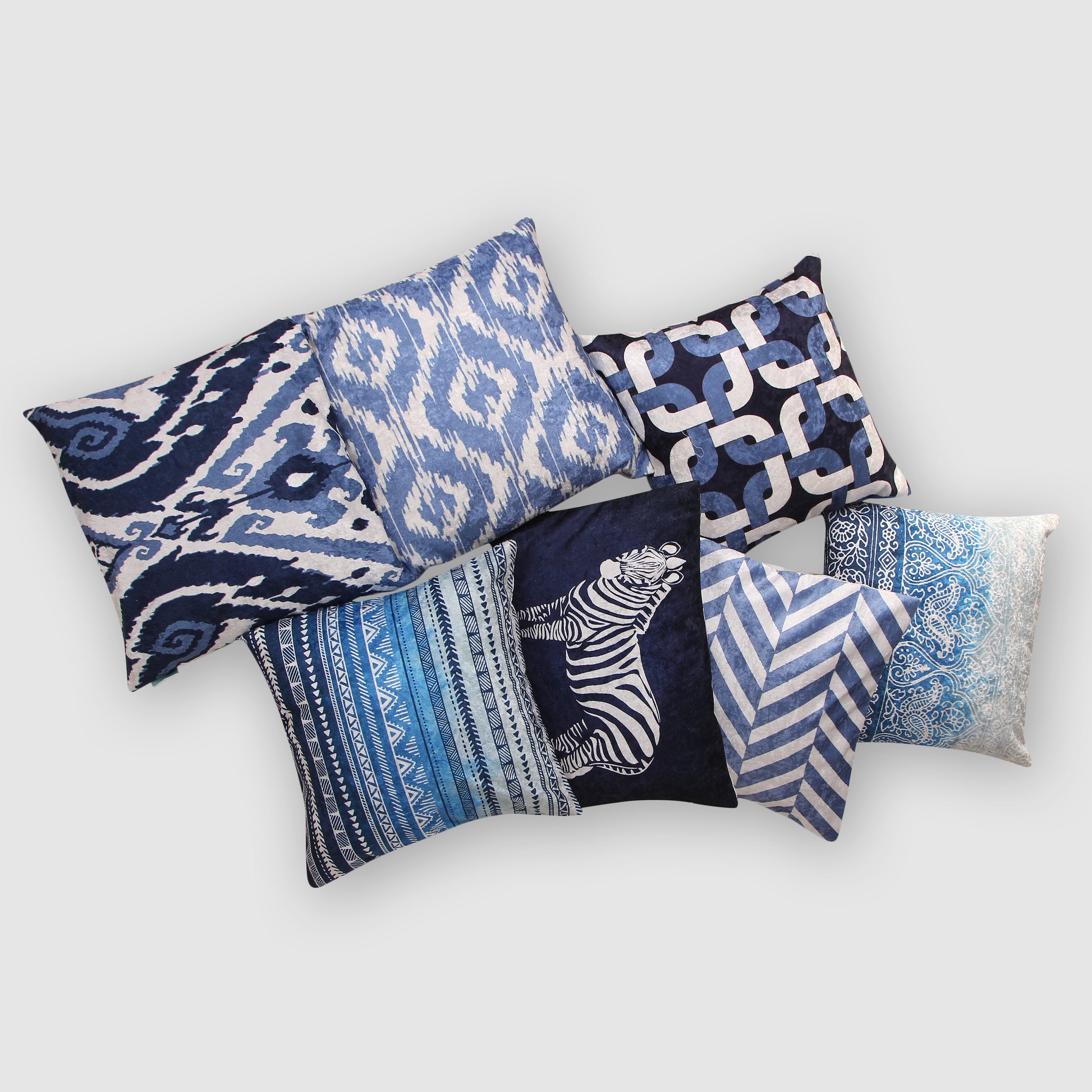 Rhombus Ikkat Crushed Velvet Cushion Cover