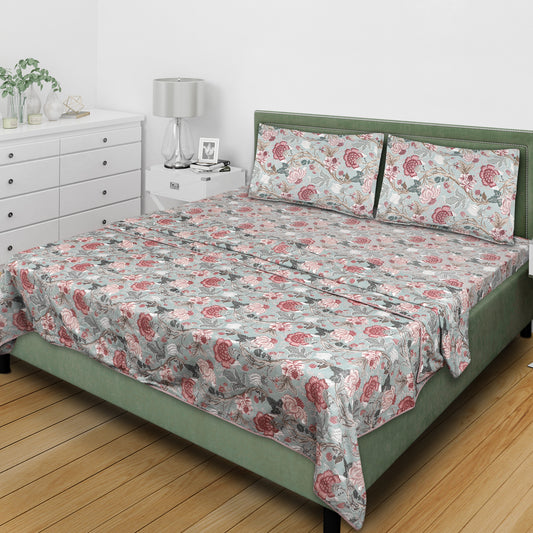 Meer Cotton Printed Mud Green Dual Sided Bedding Set 