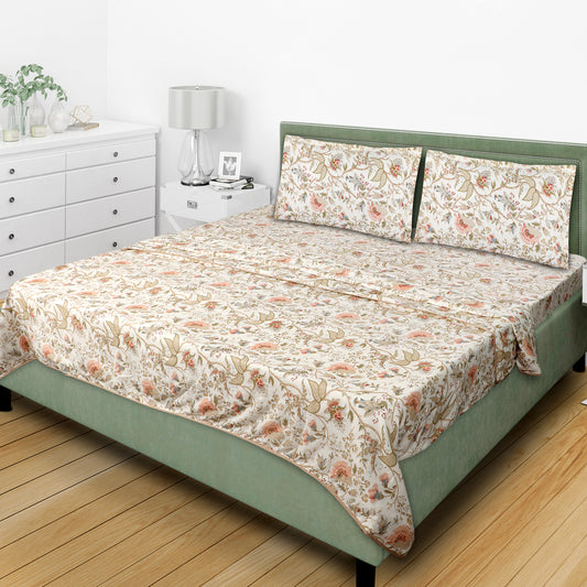 Ojas 100% Cotton Printed Orange & Green Dual Sided Bedding Set