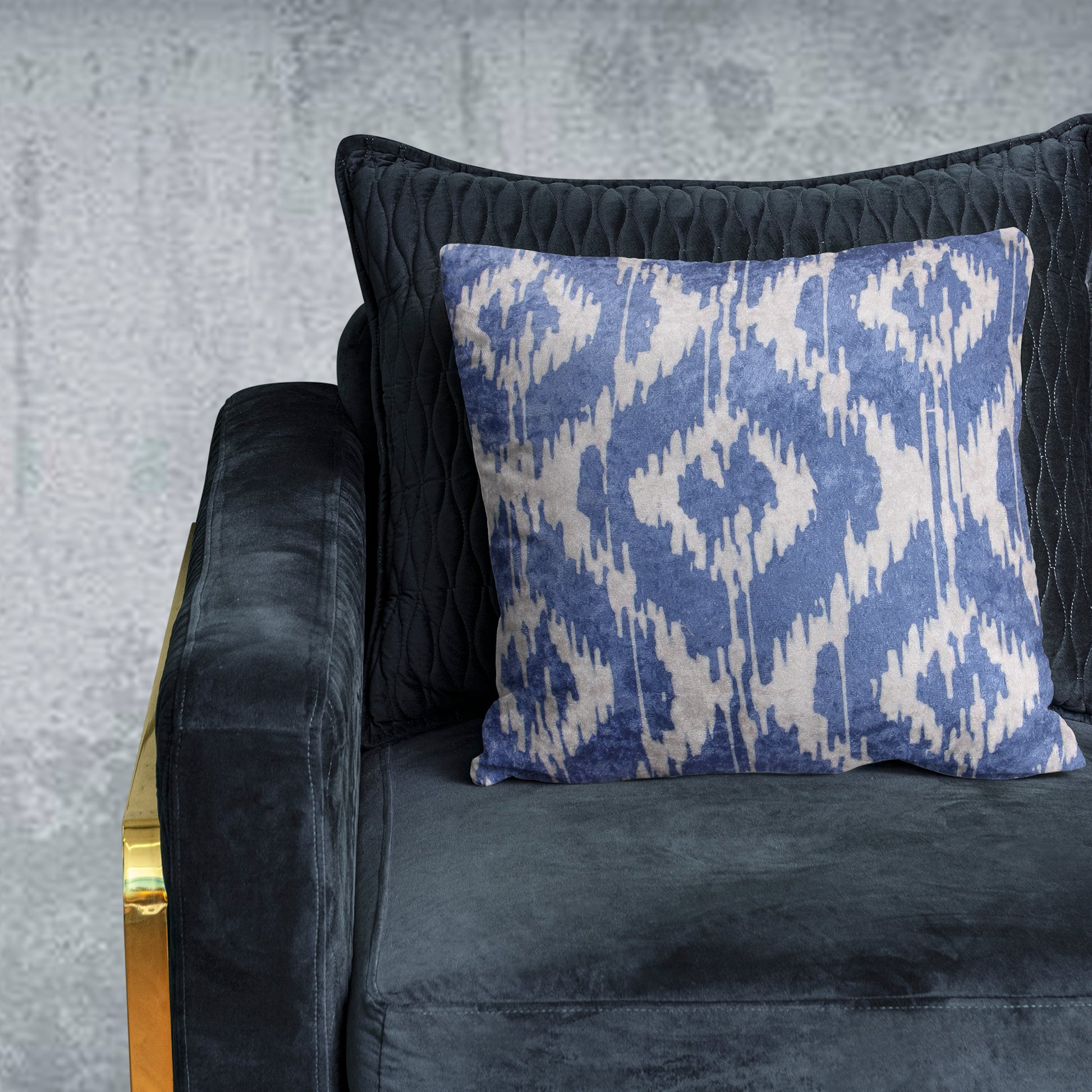Rhombus Ikkat Crushed Velvet Cushion Cover