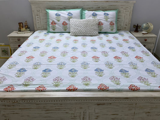 Heena Premium Cotton Block Print King Size Bedsheet 