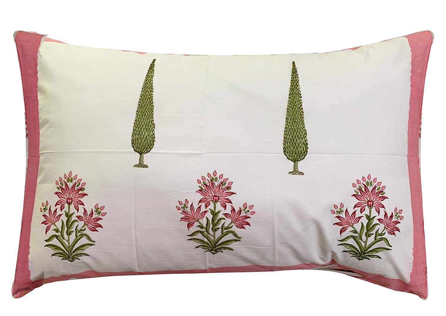 Meher Premium Cotton Hand Block Printed Off White & Green Dual Sided Bedding Set (Bedsheet+2 Pillow Cover+ Dohar/AC Duvlet/Comforter), Super King Size - Tasseled Home