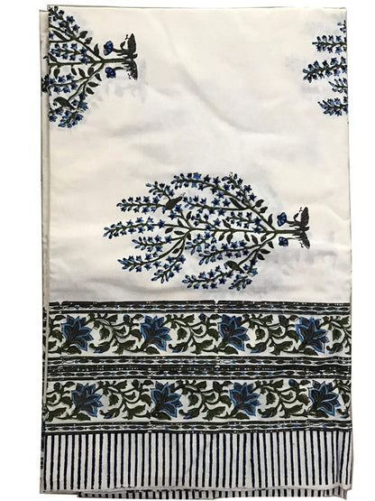 Panache Fine Cotton Pique Blockprint King Size Bedsheet + 2 Pilllow Covers - Tasseled Home