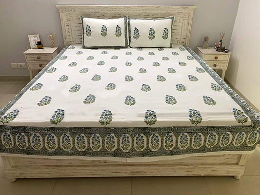 Noor Fine Cotton Block Print King Size Bedsheet 