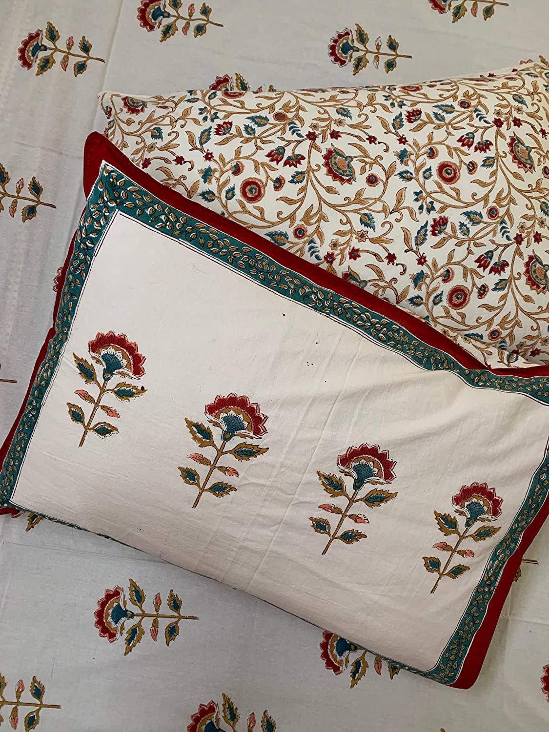 Nargis 100% Cotton Hand Block Print Red & White Bedsheet