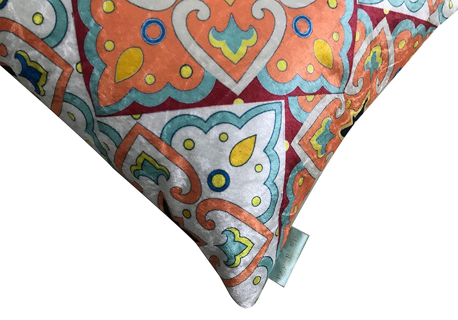 Moroccan 5 Velvet Cushion Cover Set (Blue, Red and White, 3-16 x 16 Inch, 2-18 x12 Inch) - Tasseled Home