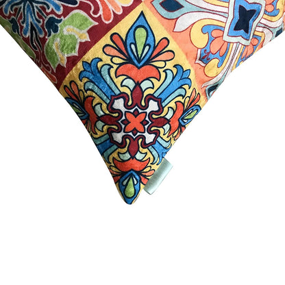 Moroccan 5 Velvet Cushion Cover Set (Blue, Red and White, 3-16 x 16 Inch, 2-18 x12 Inch) - Tasseled Home