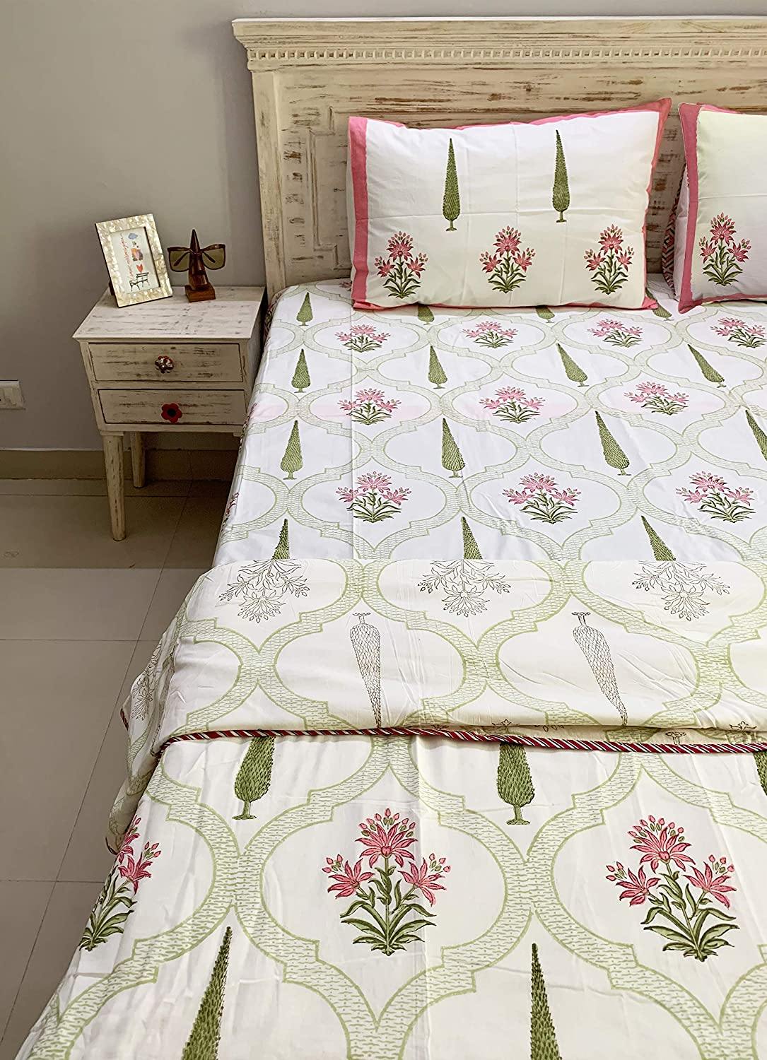 Meher Cotton Double Sided Reversible Off White Hand Block Print Doha