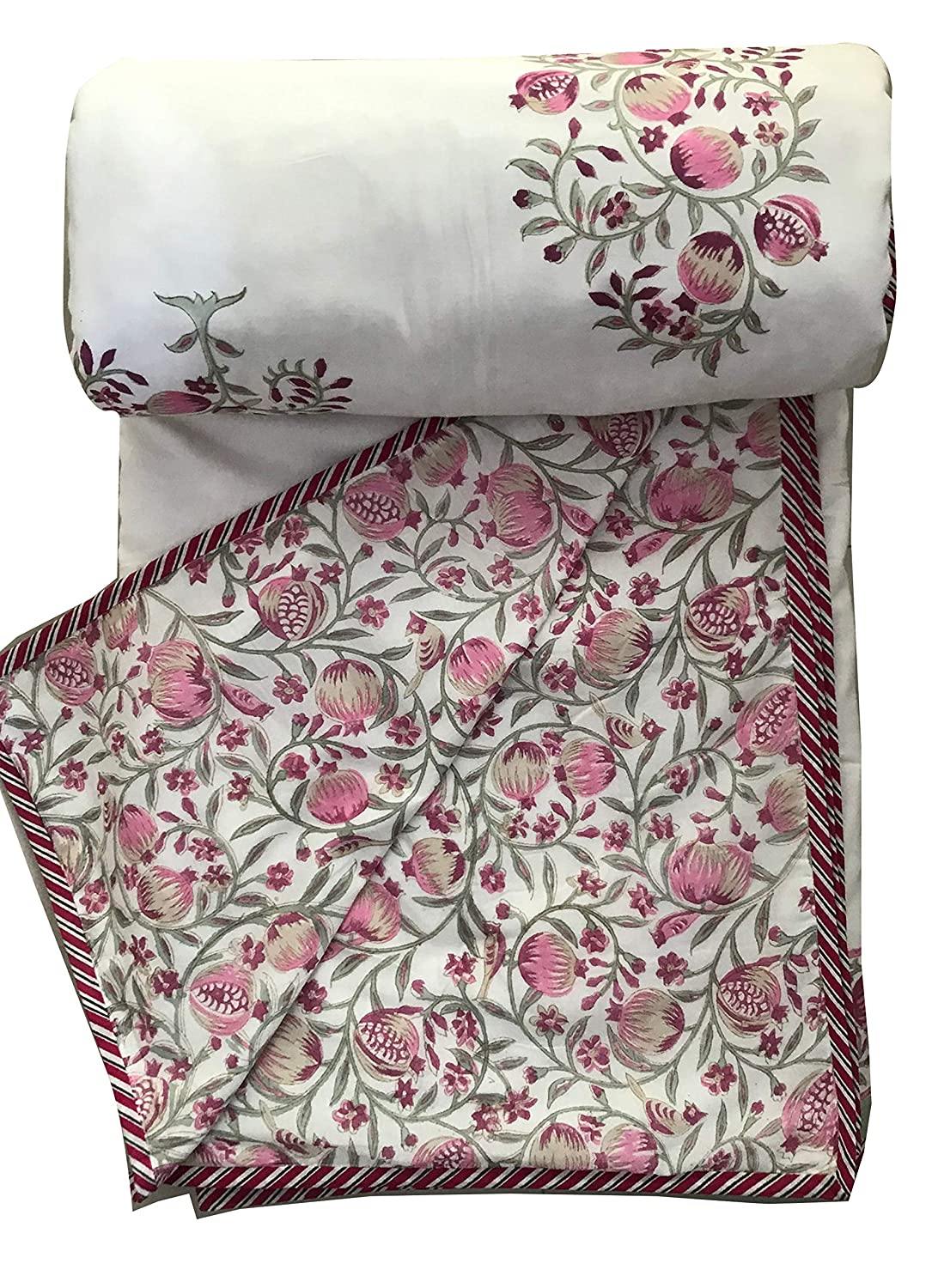 Zara Cotton Double Sided Reversible Off White Hand Block Print Dohar