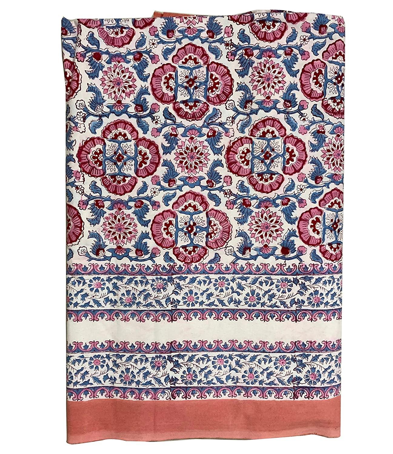 Gul 100% Cotton Hand Block Print Red & Blue Bedsheet