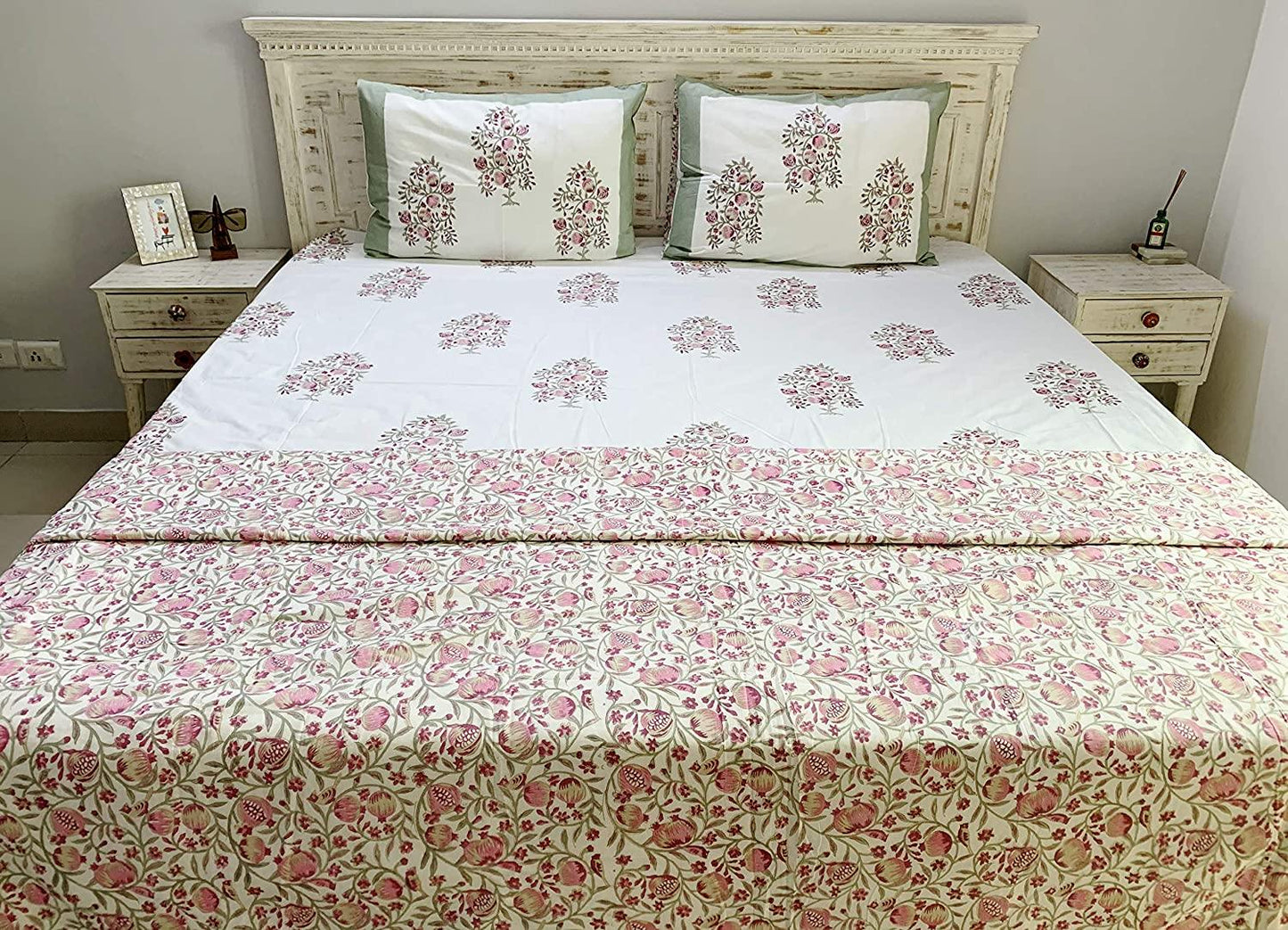 Zara Cotton Double Sided Reversible Off White Hand Block Print Dohar