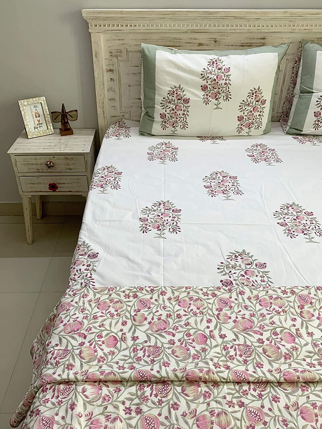 Zara Cotton Double Sided Reversible Off White Hand Block Print Dohar