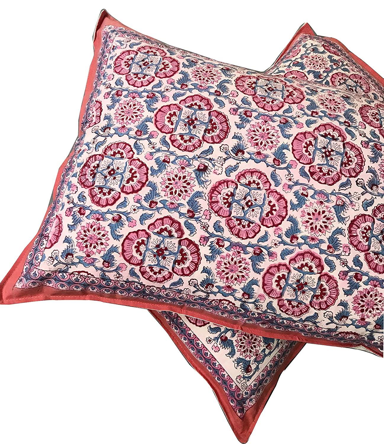 Gul 100% Cotton Hand Block Print Red & Blue Bedsheet