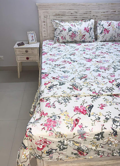 TH Tasseled Home Gulzar Fine Cotton Printed King Size Dohar/ Duvet/ AC Comforter/ Blanket (Red, Blue & Off White) - Tasseled Home