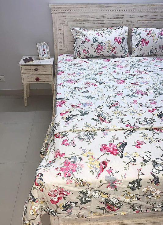 TH Tasseled Home Gulzar Fine Cotton Printed King Size Dohar/ Duvet/ AC Comforter/ Blanket (Red, Blue & Off White) - Tasseled Home