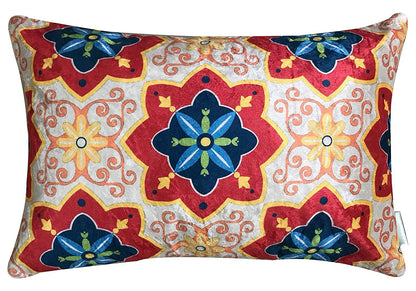 Moroccan 5 Velvet Cushion Cover Set (Blue, Red and White, 3-16 x 16 Inch, 2-18 x12 Inch) - Tasseled Home
