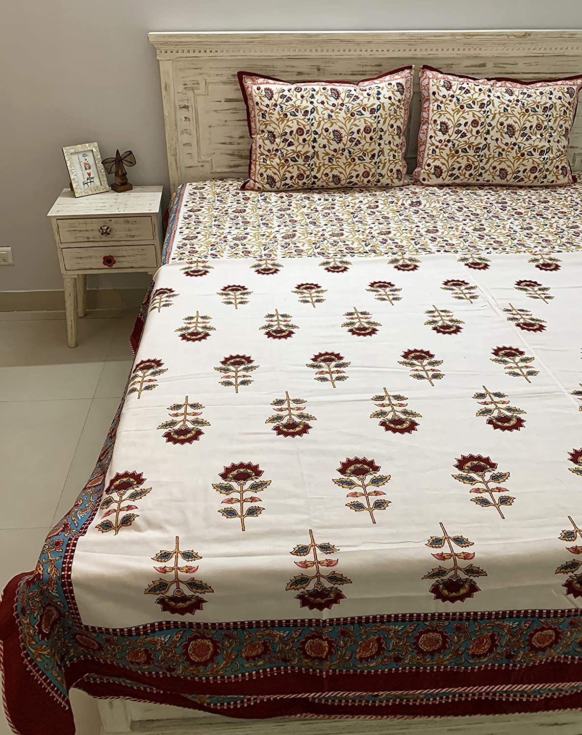 TH Tasseled Home Firdaus 100% Cotton Hand Block Printed Red & White Dual Side Reversible Dohar/Quilt / AC Duvlet/ AC Comforter, King Size - Tasseled Home