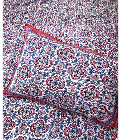 Gul 100% Cotton Hand Block Print Red & Blue Bedsheet