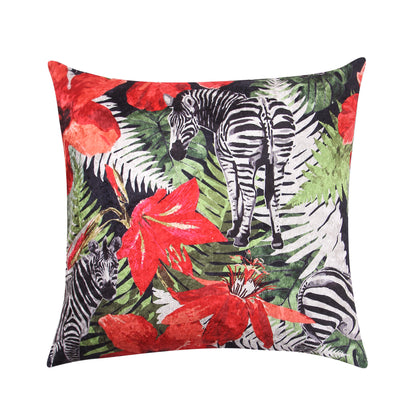 Multicolour Jungle Collection Fabric Cushion Cover Set (4 Piece, Blue and White -3X16 ix 16 inch - 1x18 x12inch)
