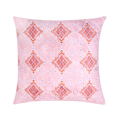 Rose 4 Fabric Cushion Cover Set (Pink, Blue and White, 3 -16 x 16 Inch and 1 -18 x12 Inch)