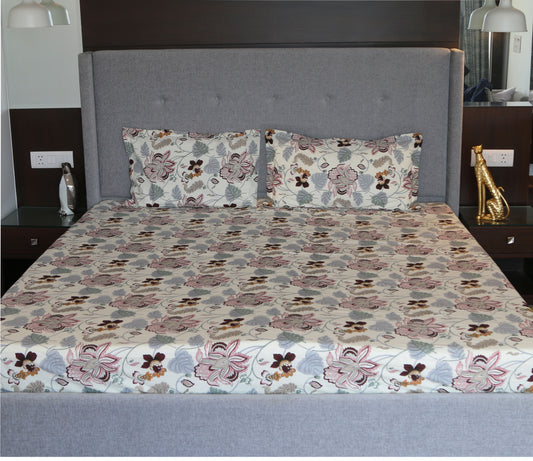 Naaz Fine Cotton Block Print King Size Bedsheet with Pillow Covers 