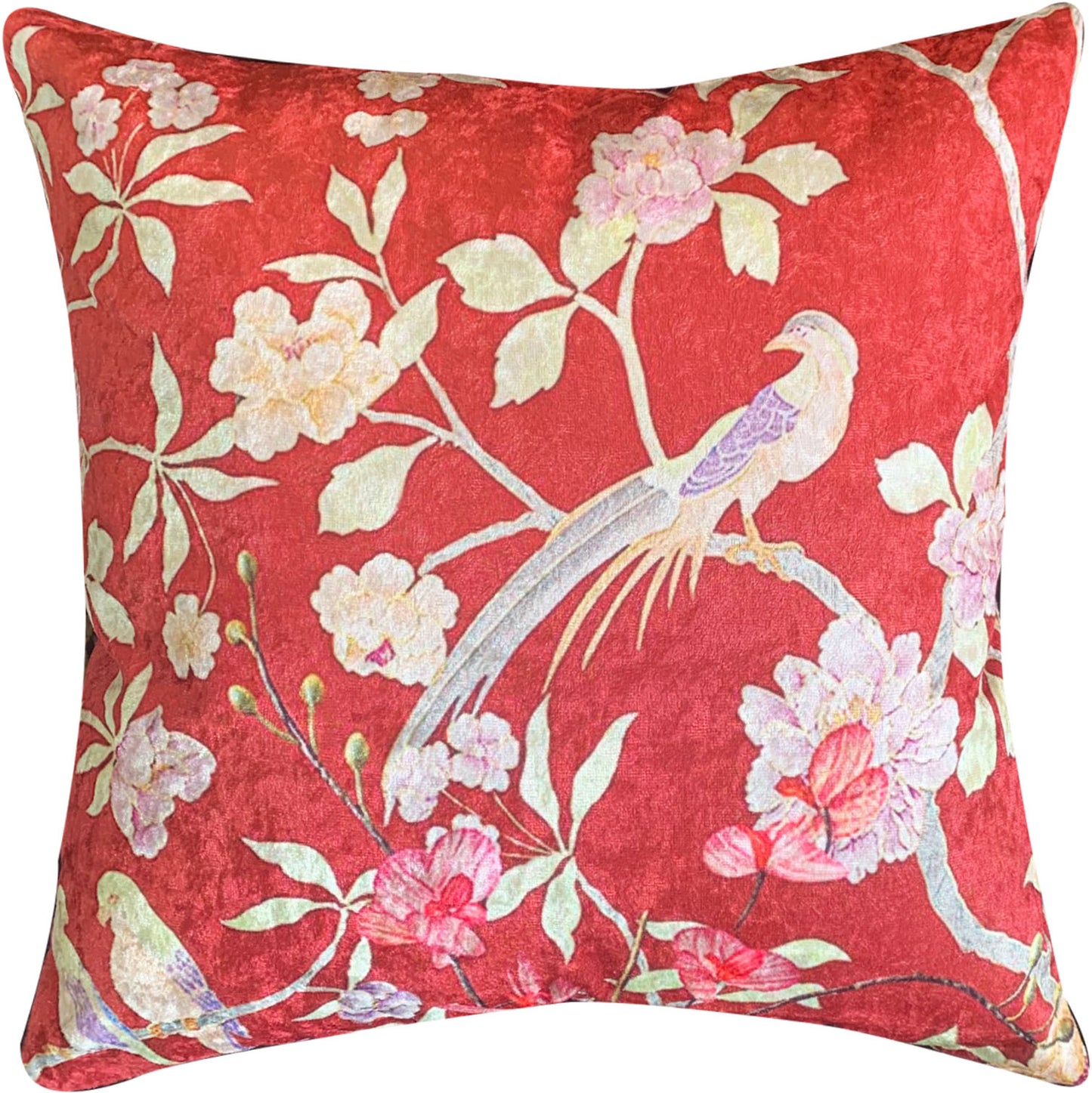 Pink Birds Crushed Velvet Cushion Cover