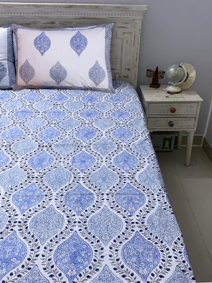 Seher Premium Cotton Block Print King Size Bedsheet with Pillow Covers