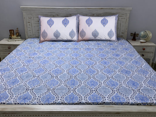 Seher Premium Cotton Block Print King Size Bedsheet and Pillow Covers