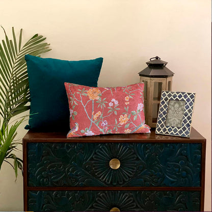 Blush Chinoiserie Crushed Velvet Cushion Cover