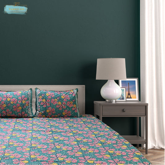 Cotton Hand Block Print Blue Bedsheet