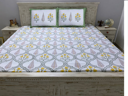 Gulbarg Premium Cotton Block Print King Size Bedsheet 