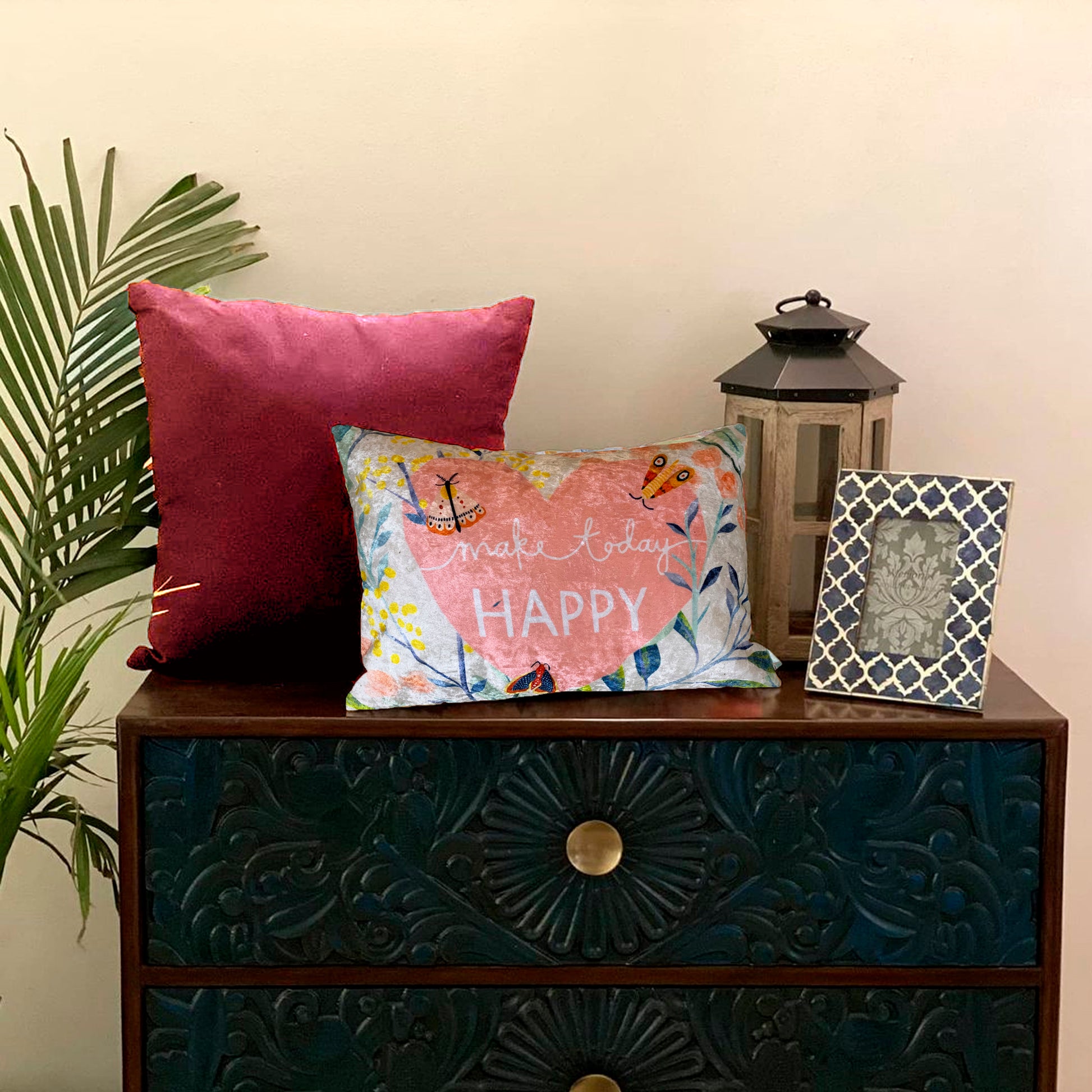 Happy Today Modern Chic Designer Velvet Cushion Cover