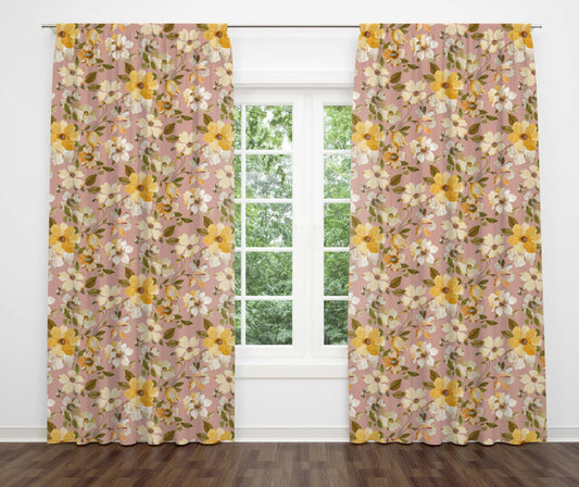 Pink Floral Cotton 7 Feet Door Curtain 